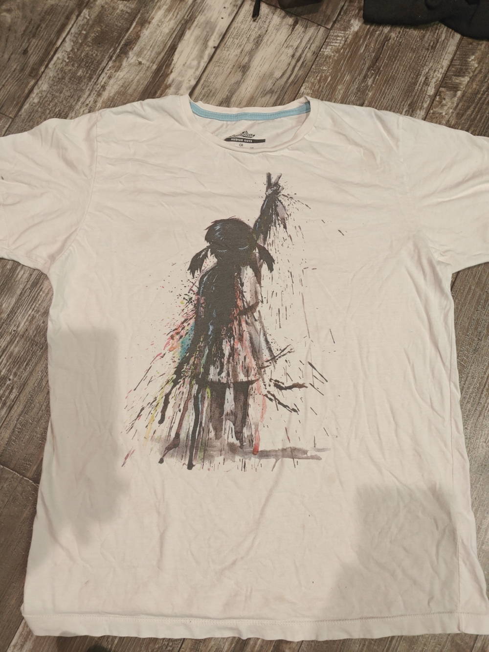 Threadless White Tee with Multicolor Painter Girl Graphic - Men's Shirt